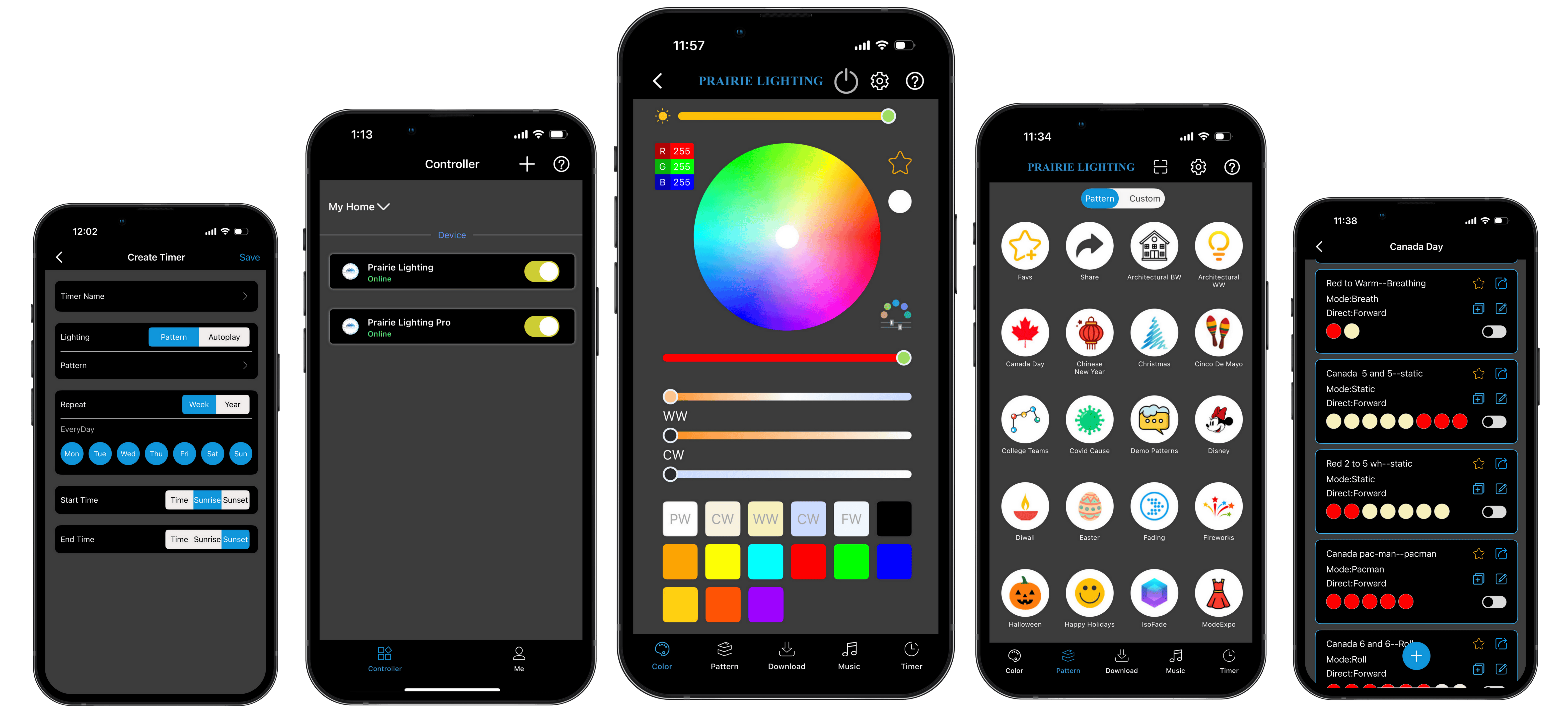Prairie Lighting App Screens